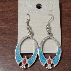 Eagle Bird Sterling Silver And Turquoise Southwestern Dangle Earrings